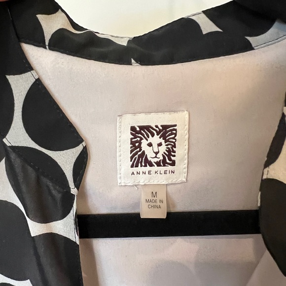 Anne Klein polka dot midi dress black and cream with pockets Medium - Picture 2 of 4